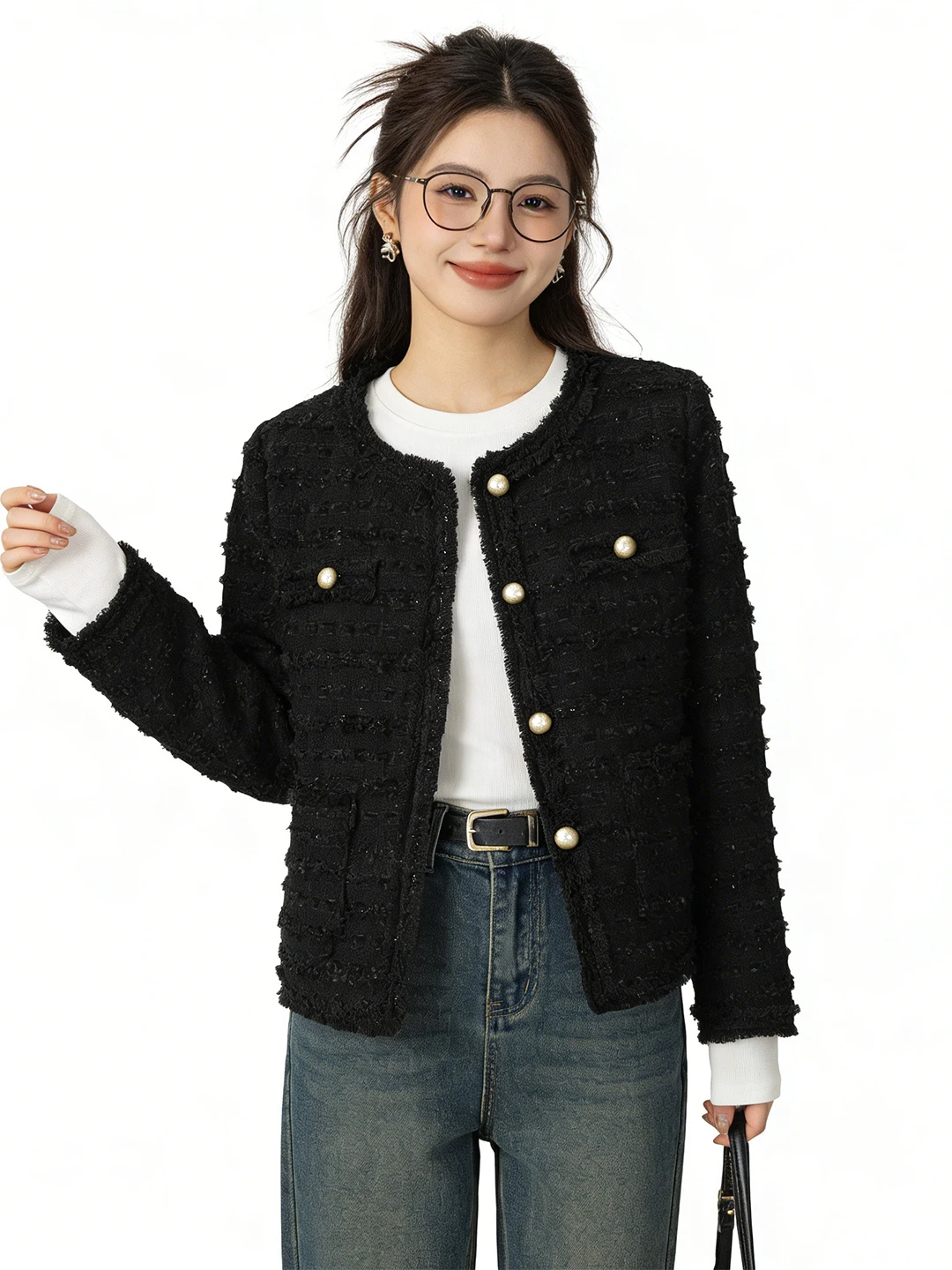 

Bla Tweed Casual Sle ort Jaet Spring Autumn Winter New Arrival High End Sensation Button up Ladies Coat for Small Fig...