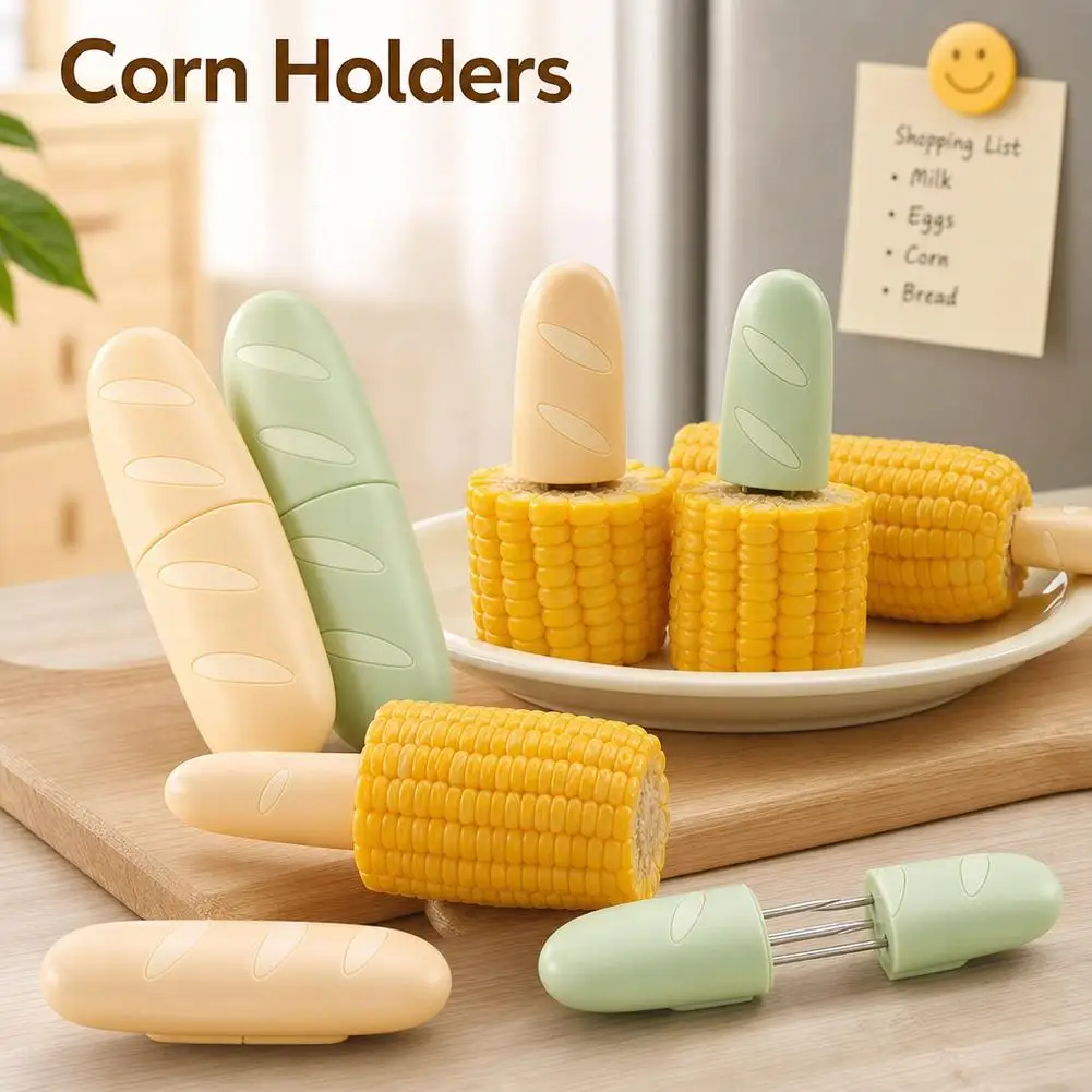 Cute Bread Shape Corn on the Cob Holder, Decorative Fridge Magnetic Corn Cob Holder Reusable Kitchen Picks,Keep Your Hands Clean