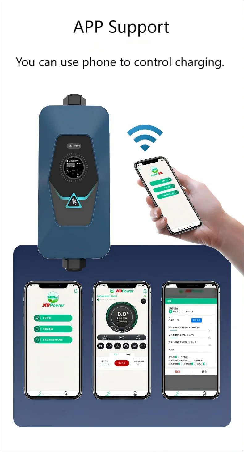 16A 32A Wifi 3 Fasi 22 Kw Auto Ricarica 11Kw Ac Tipo 1 Tipo 2 GBT Stazione 3.5Kw 7Kw 22Kw Caricatore Ev portatile 220V