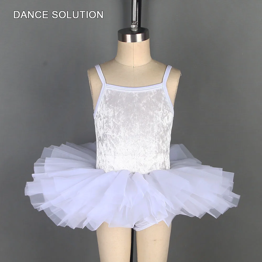 

Children Summer Ballet Dance Costume White Velvet Camisole Bodice with Tulle Skirt Ballet Tutu Dress for Girls Dancewear 19115