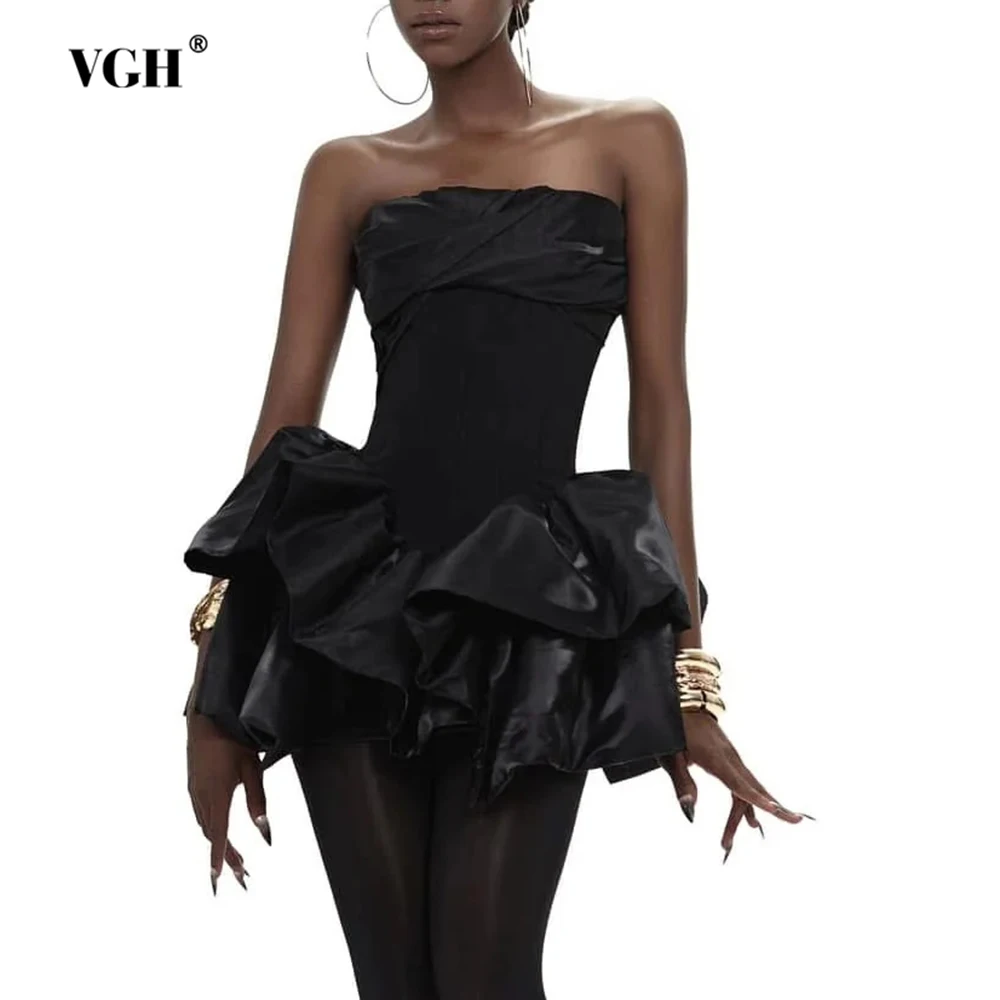 

VGH элегантное утягивающее мини-платье со складками и оборками для женщин, туника без бретелек без рукавов, модное платье, женская одежда, новинка