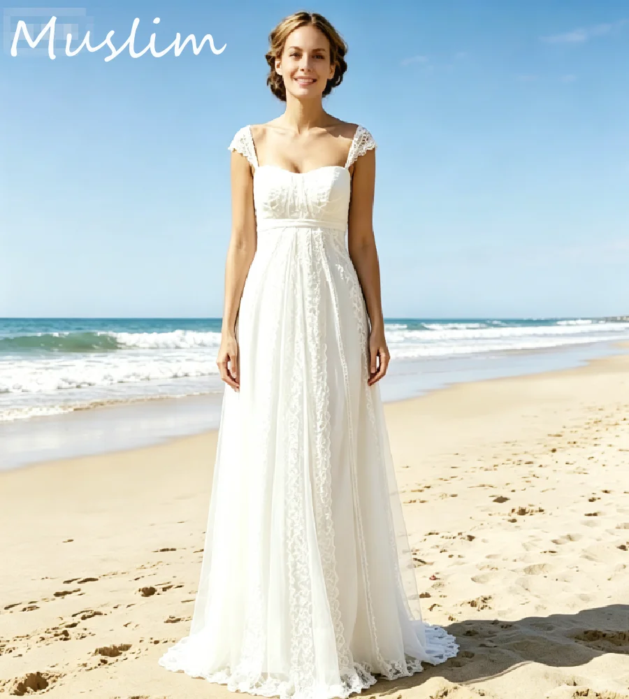Elegant Bohemian Lace Beach Wedding Dress 2026 Empire Waist Civil Boho Bridal Gowns With Bow Charming Destination Vestio Bodas