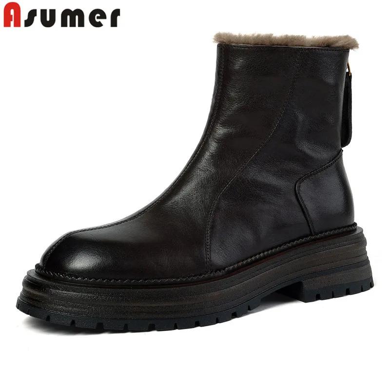 

ASUMER 2024 New Nature Genuine Leather Boots Women Real Wool Warm Winter Snow Boots High Quality Ladies Ankle Boots Fashion Shoe