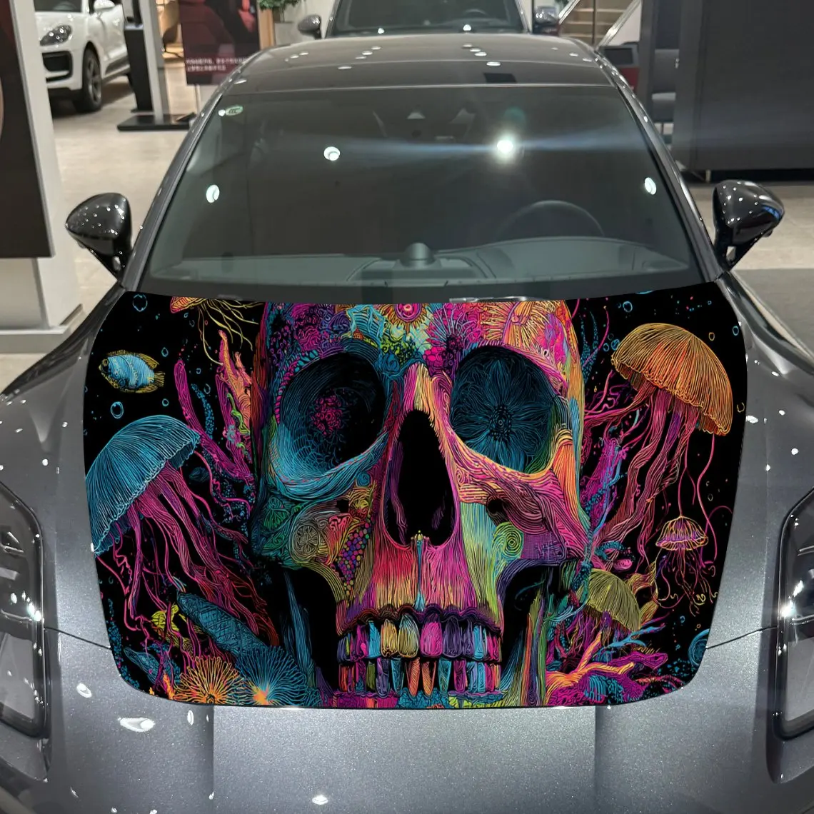 

Наклейка на автомобильную крышку с черепом и медузой, водонепроницаемая и самоклеящаяся наклейка на капот автомобиля, виниловые обертки для автомобиля, крутая внешняя наклейка автомобиля,