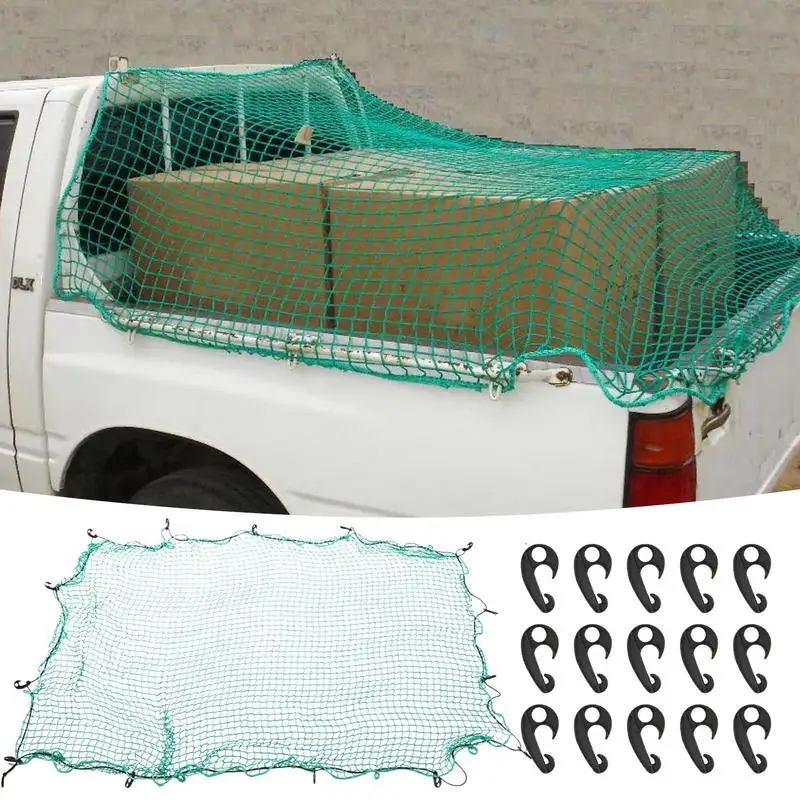 Cargo Nets สําหรับรถกระบะ Heavy Duty Pickup Cargo ตาข่ายรถอุปกรณ์เสริมเชือกยืดหยุ่นสําหรับตกปลาชายหาดเดินทาง Camping