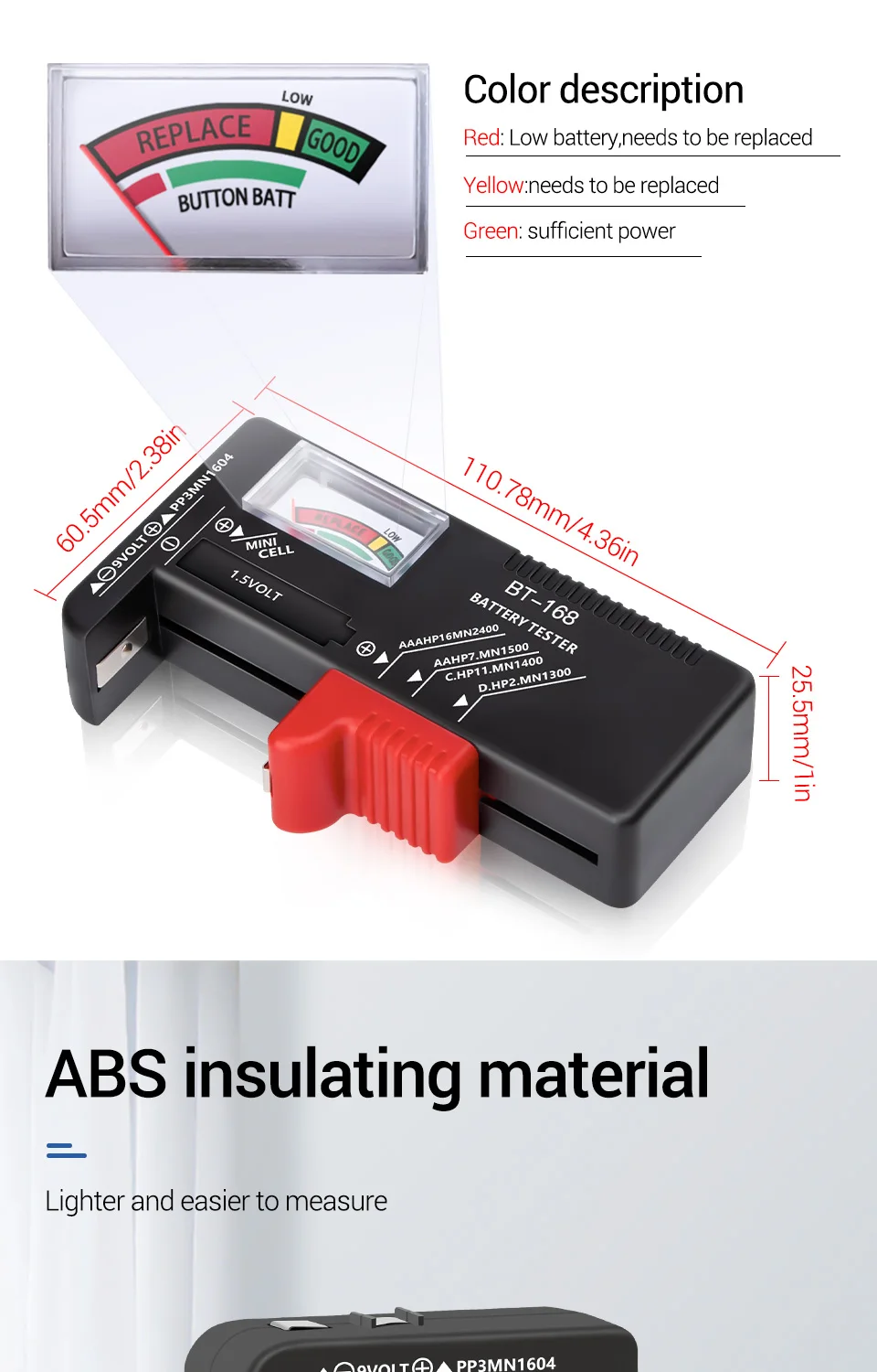 ANENG BT-168/BT-168 Pro Batterietester Benötigt Keine Stromversorgung AA/AAA/D/C/9V Knopfzellen 18650 Universelles Leistungsmessgerät – Detail 6