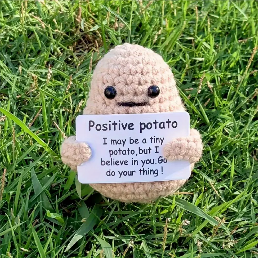 New Positive Energy Potato Hug Pocket Mini Handmade Plush Wool Knitting Doll With Card Funny Christams Gift Home Room Decoration