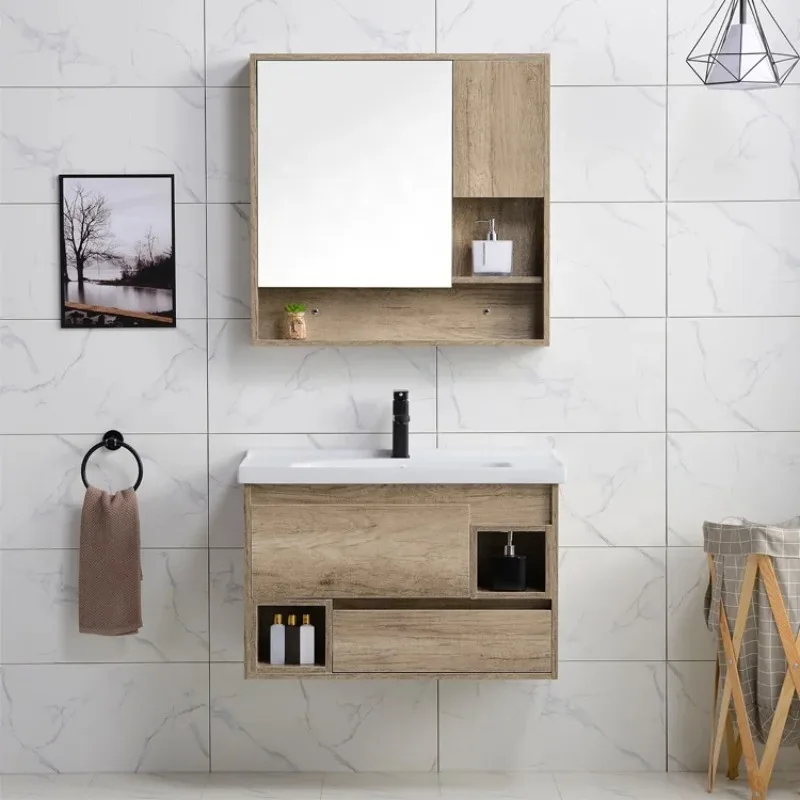 Modern Design Bathroom Sink with Cabinet Set Wall Mounted Small Bathroom Cabinet with Mirror Cabinet