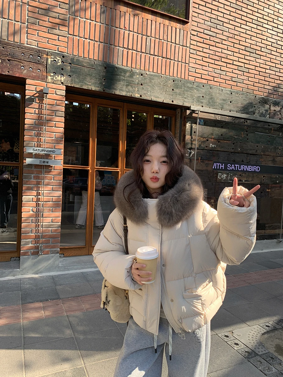 

Ultra-Light Zero-Prure Fur Collar ort Hooded down Jaet Windproof Padded Coat Korean Sle Commute Faion Women's ...