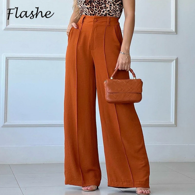 

Autumn Pants Women Elegant Button Pocket Long Trousers For Women Fashion Solid Loose Wide Leg Pants Office Lady Clothes 2023