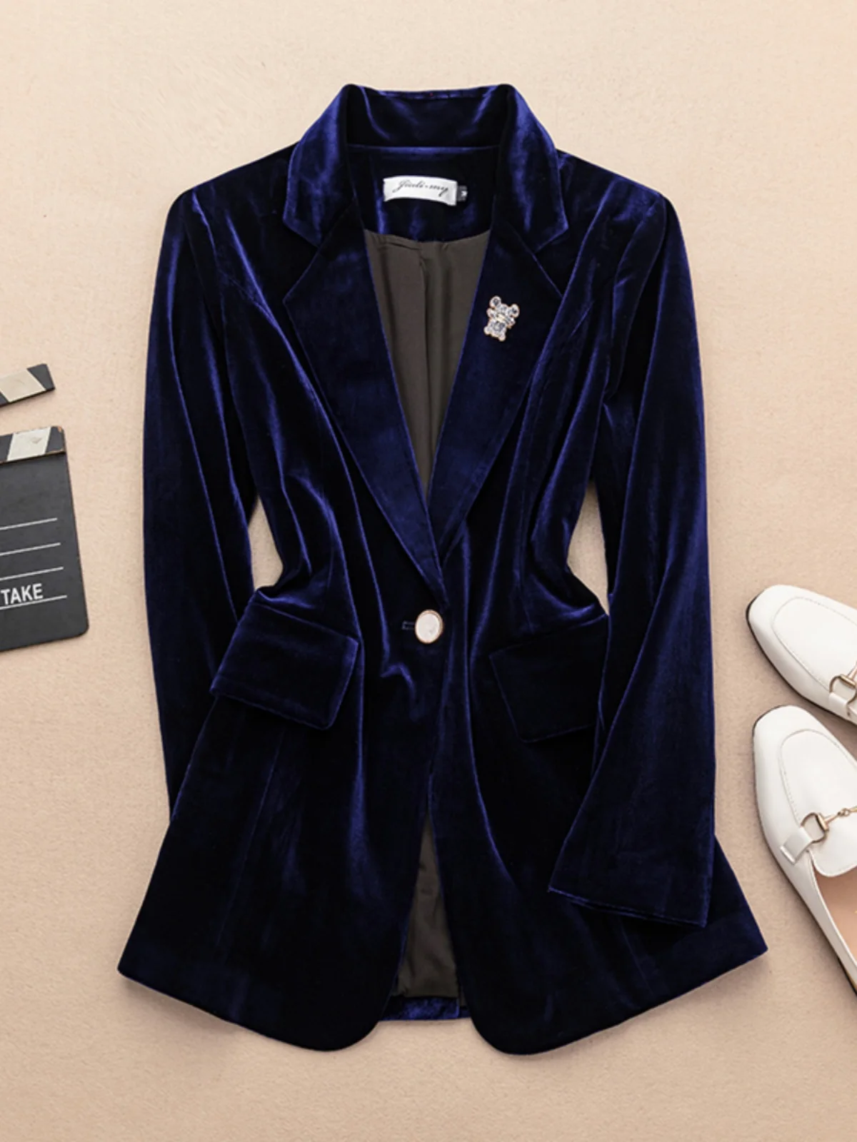 Bla Samtanzug-Set für Damen: Hochwertiges, professionelles Herbst-Neuheiten-Set im koreanischen Stil – Goldsamt-Oberteil im Western-Stil