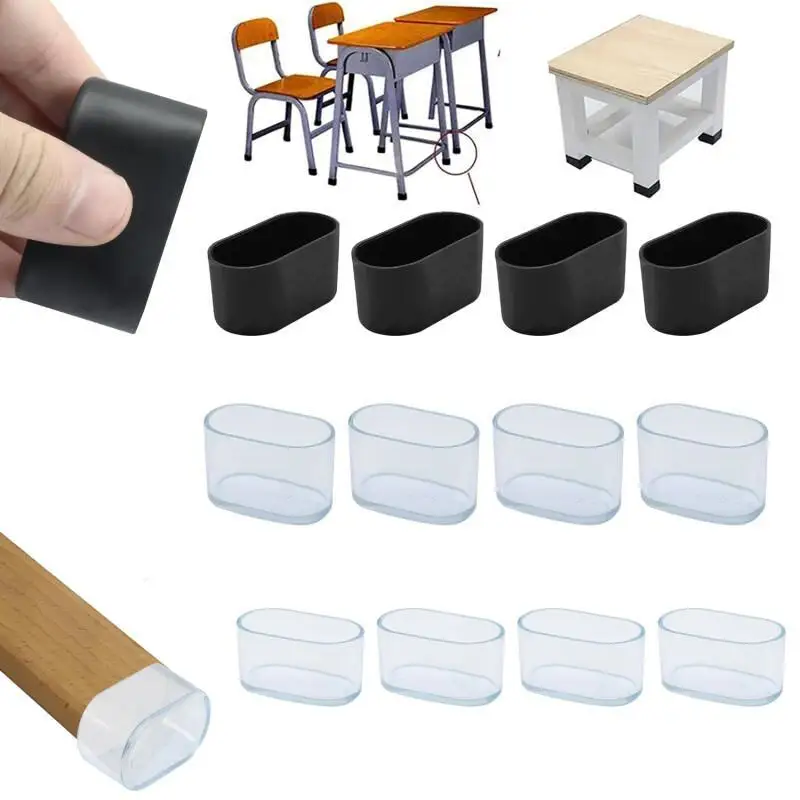 4-12 PCS Non-Slips Chair Leg Caps, Oval Floor Protectors Furniture Pads, Scratch Proof Table Leg Guards for Hardwood Floor