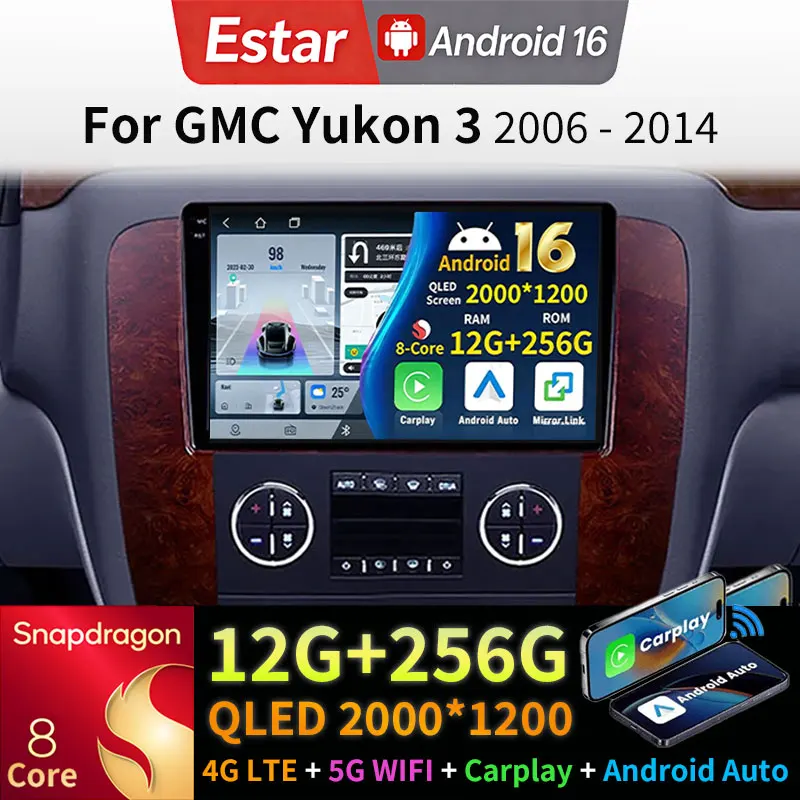 Carplay Android 16 para GMC Yukon 3 GMT 900 Chevrolet Tahoe 3 GMT900 Chevrolet Silverado 2 GMT901 2006 - 2014 Unidad Principal GPS Navi