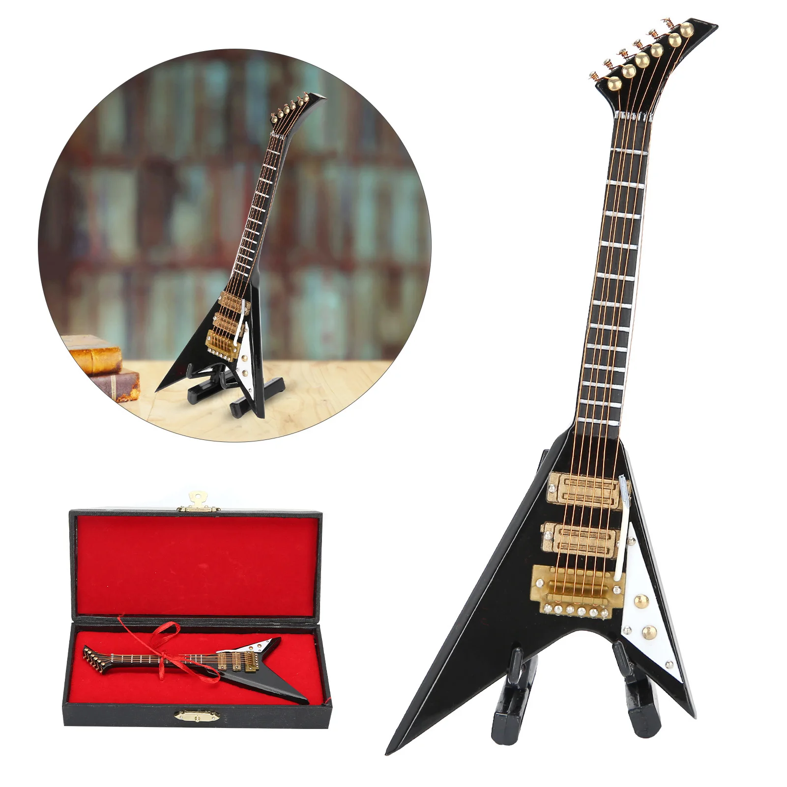 14cm Electric Guitar Model Black Mini Musical Instruments Collection Gift Ornaments