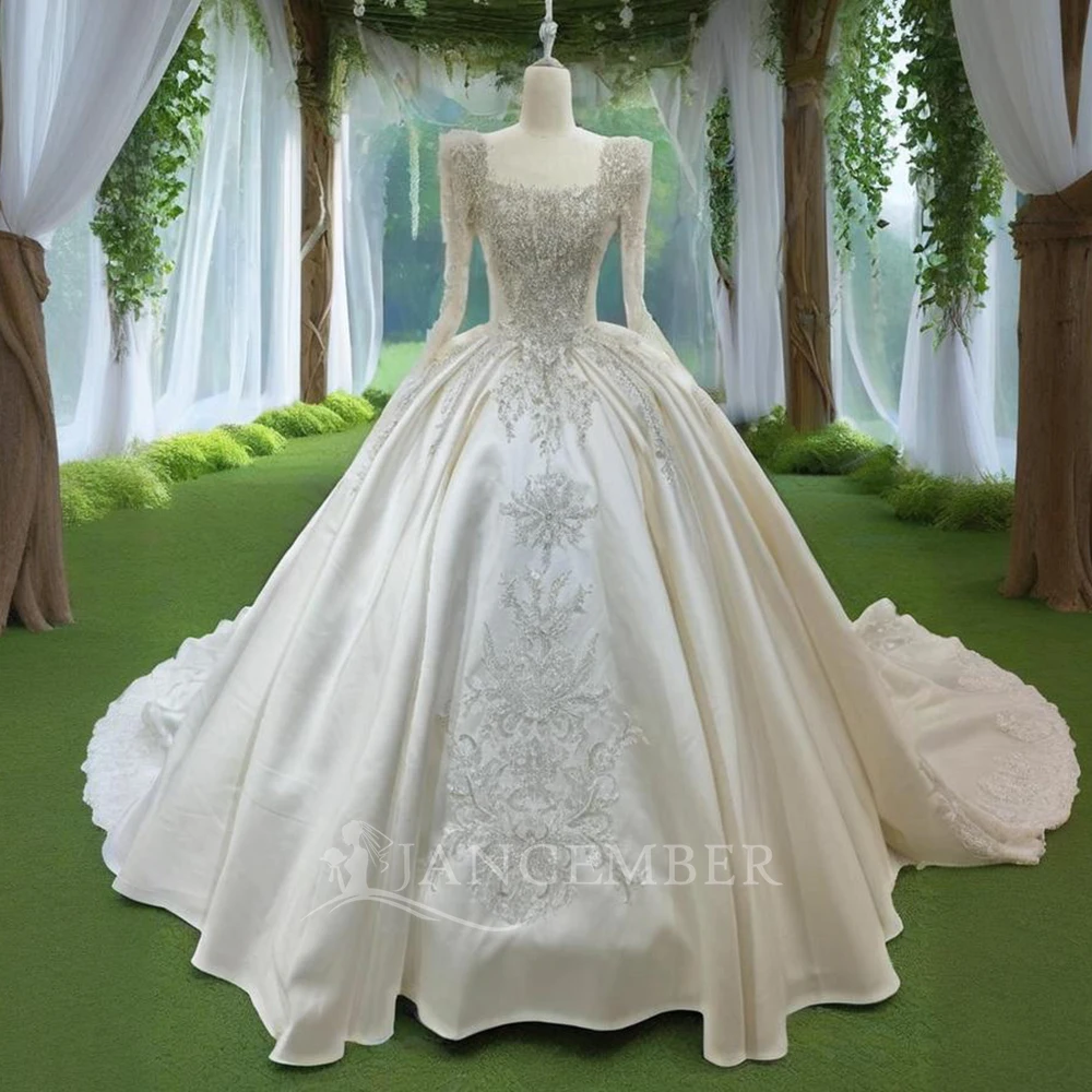 

Elegant Simple Wedding Dress O Neck Long Sleeves Ball Gown Corset Bridal Gown For Women Sequins vestidos novia 2025 Custom Made