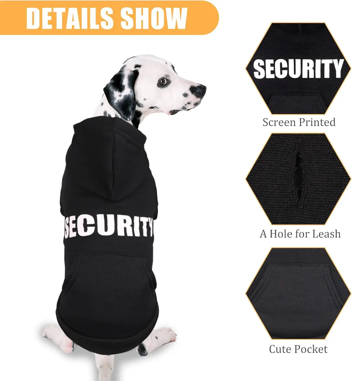 SULEGR Dog Hoodie Security Dog Sweater Soft Brushed Fleece Dog Clothes Dog Hoodie Sweatshirt With Pocket For Small Medium Black