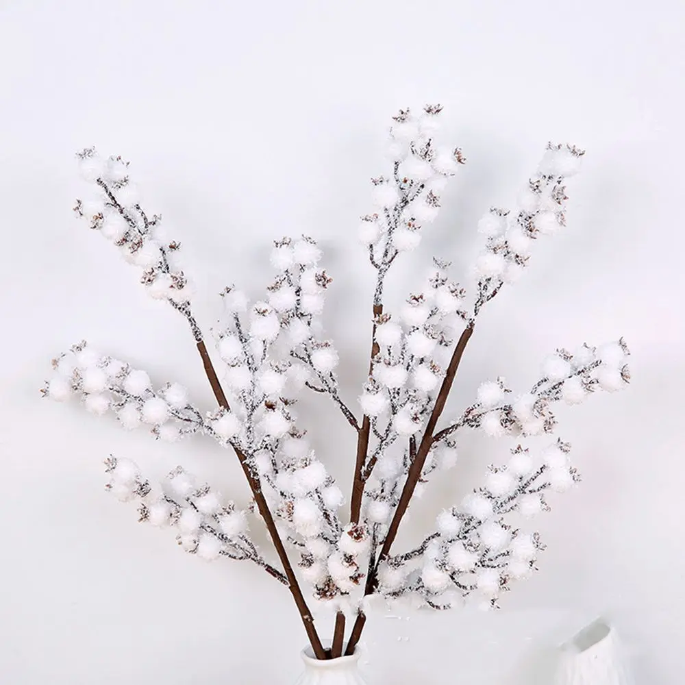 Home Office Party Decoration Artificial 5 Forks Floral Art White Snow Tree Fruit Plant Berry Branches Berry Stems