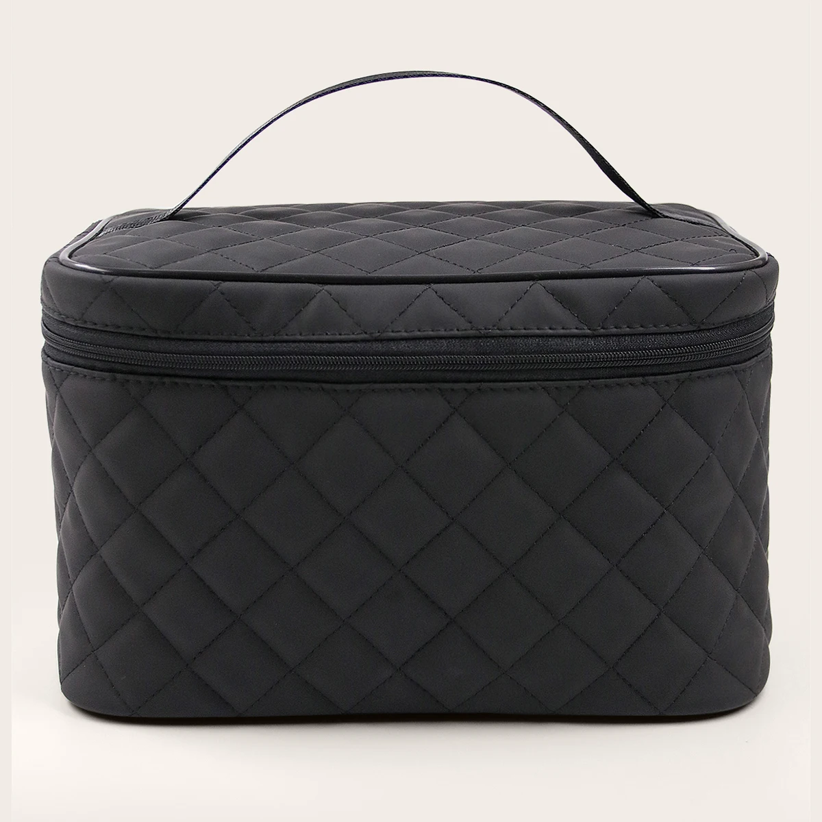 1PCS Large Black PU leather with Diamond-shaped check pattern Tote makeup bag Travel makeup Bag makeup brush bag Makeup bag org