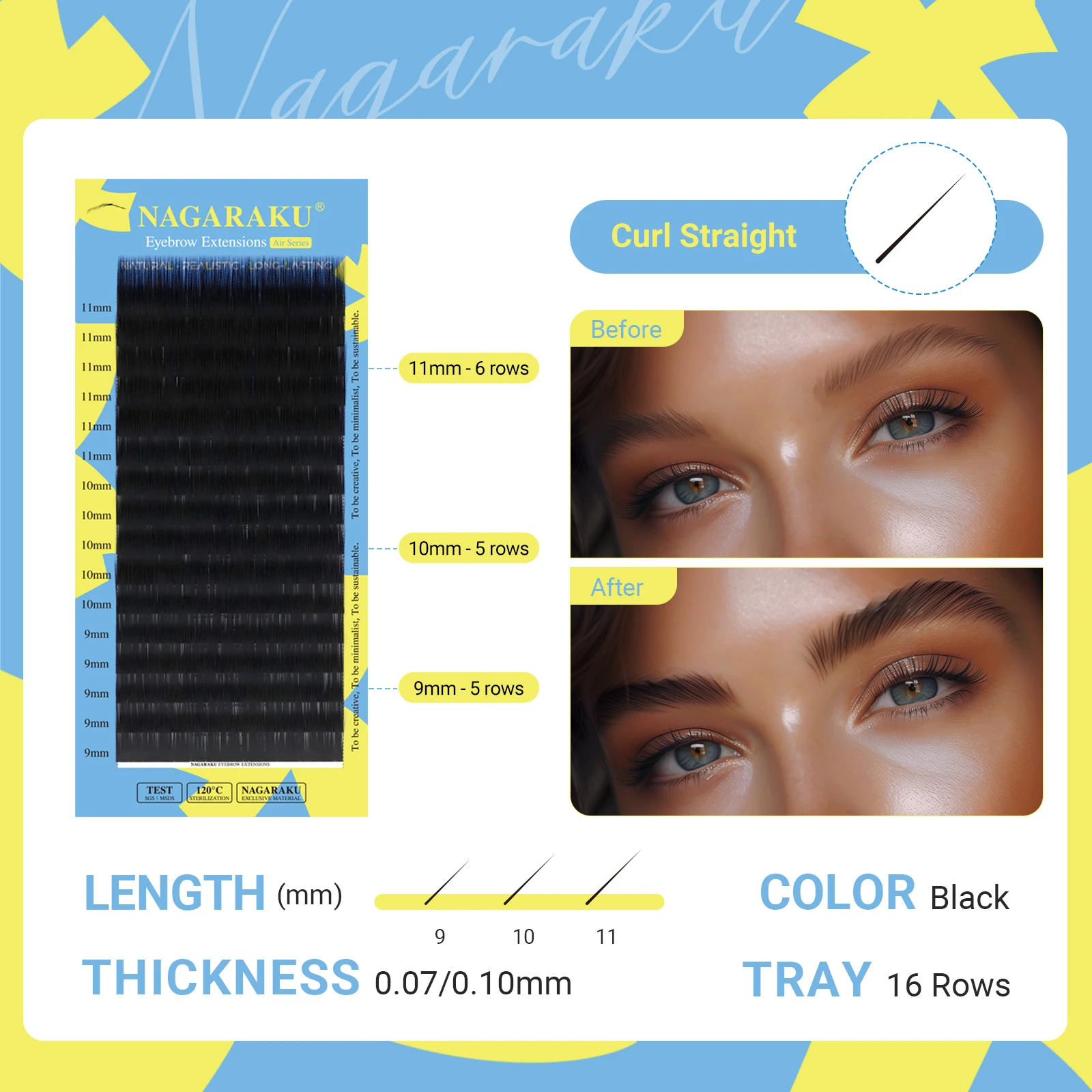 NAGARAKU Hochwertige Schwarze/Braune Augenbrauenverlängerungen 16 Linien Gerade Locken Natürlich Weich für Schöne Augenbrauen – Detail 6