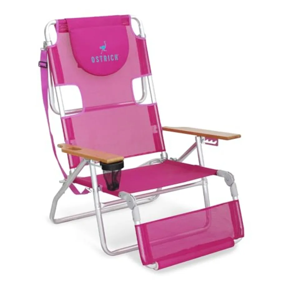 

Beach reclining lounge chair for patio, balcony, backyard, or porch; lightweight 3N1 design with footrest; pink polyester fabri