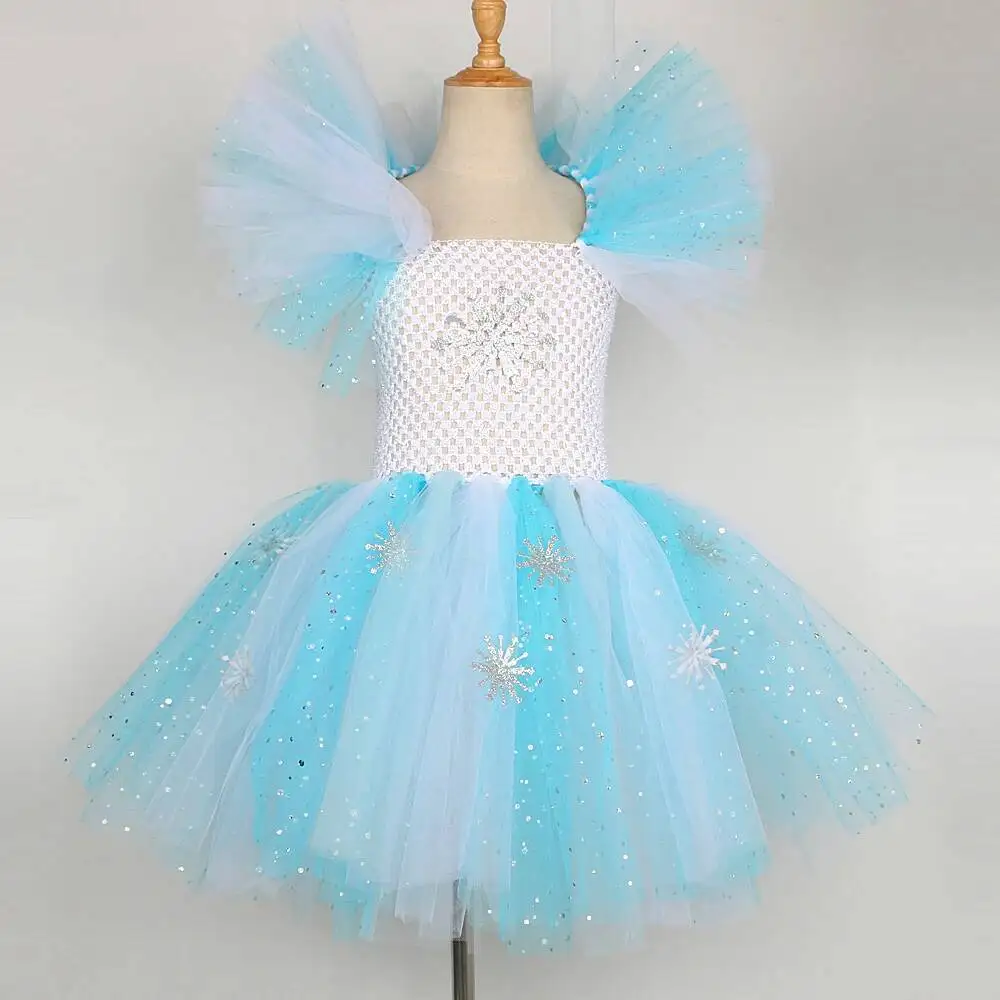 Sparkly Snowflake Princess Dress for Girls Christmas New Year Costume Kids Toddler Glittery Ice Fairy Xmas Holiday Tutu Outfit