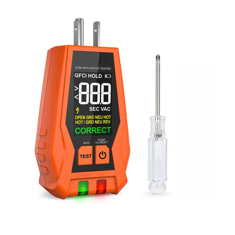 ST06 Socket Tester Analyzer for 220V 250V AC Outlets Detects Wiring Issues Open Ground Neutral Swap GFCI Ready