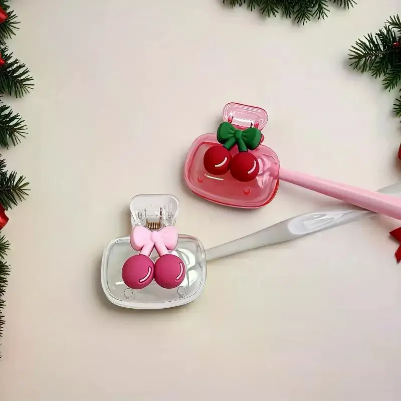 1/2Pcs Cute Cherry Bow Design Toothbrush Storager Protects Toothbrush Head Features Dual Holes For Drainage And Ventilation
