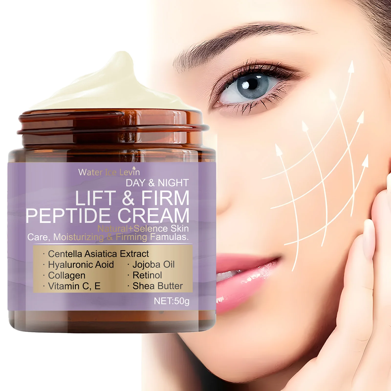 Crema péptido Water Ice Levin Lift&Firm, día y noche, con colágeno, retinol, Centella Asiatica, hidrata y reafirma la piel