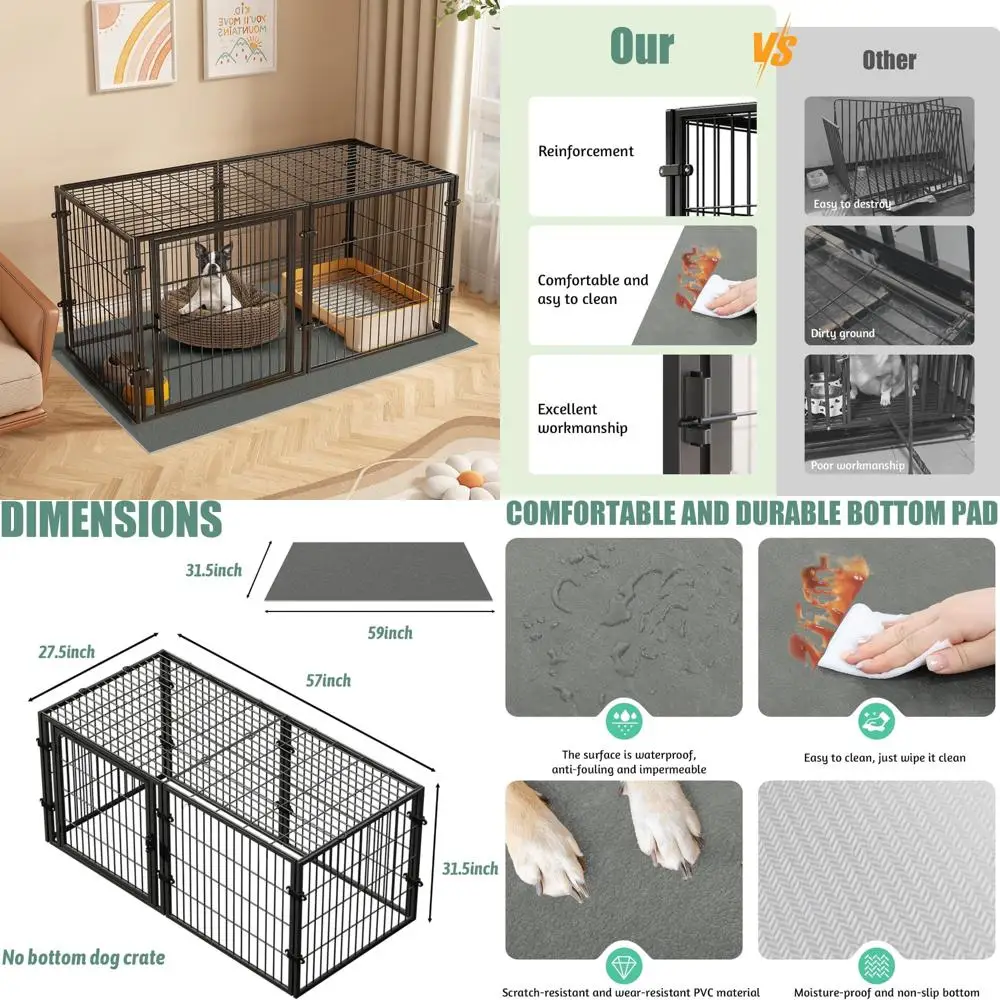 

Large Metal Dog Crate - 59 Inch XL Cage for Medium and Small Dogs, Safe Indoor & Outdoor, Big Puppy Playpen Yard Enclosure