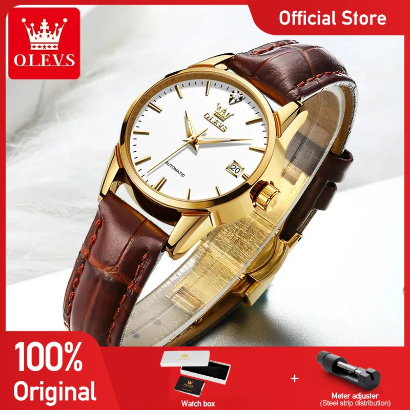 

OLEVS 6629 Ladies Watch Luxury Fashion Elegant Mechanical Watch Leather Strap Date Watches For Women Set Gifts Original Reloj