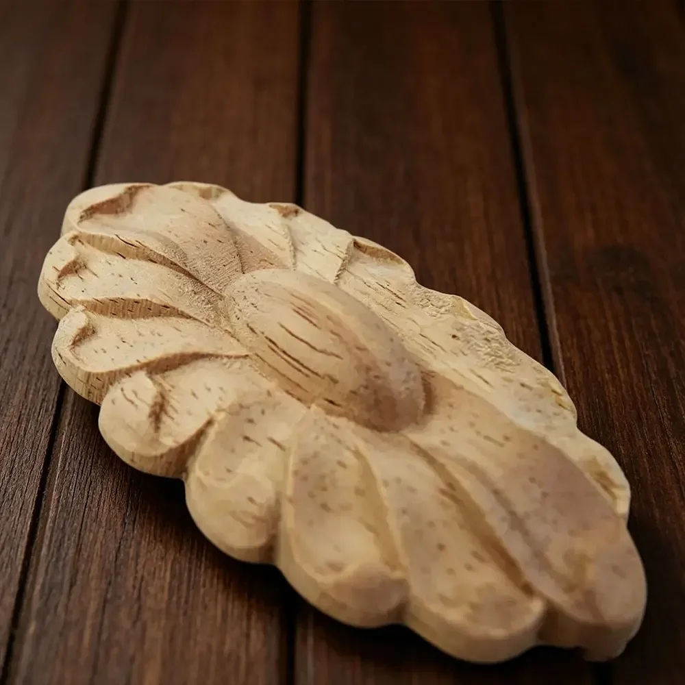 10PCS 7x5cm Wood Applique Furniture Accessories Wooden Oval Solar Gate Flower Craft Wedding Decoration Home Decor Miniature
