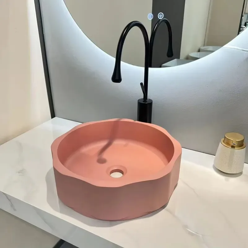 Round Terrazzo Countertop Washbasin Premium Synthetic Stone Sink Multi-color