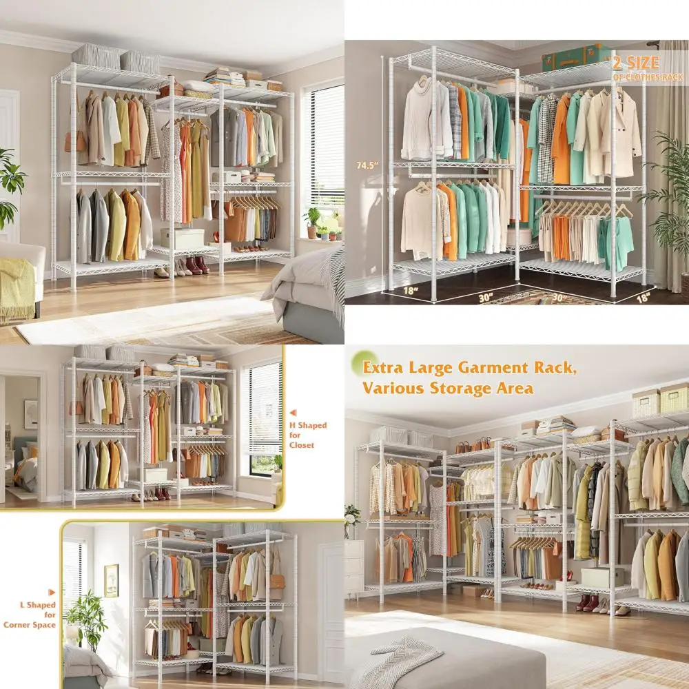 

Heavy Duty L-Shaped Corner Clothing Rack for Hanging Garments, Supports Up to 900LBS, Space-Saving Design