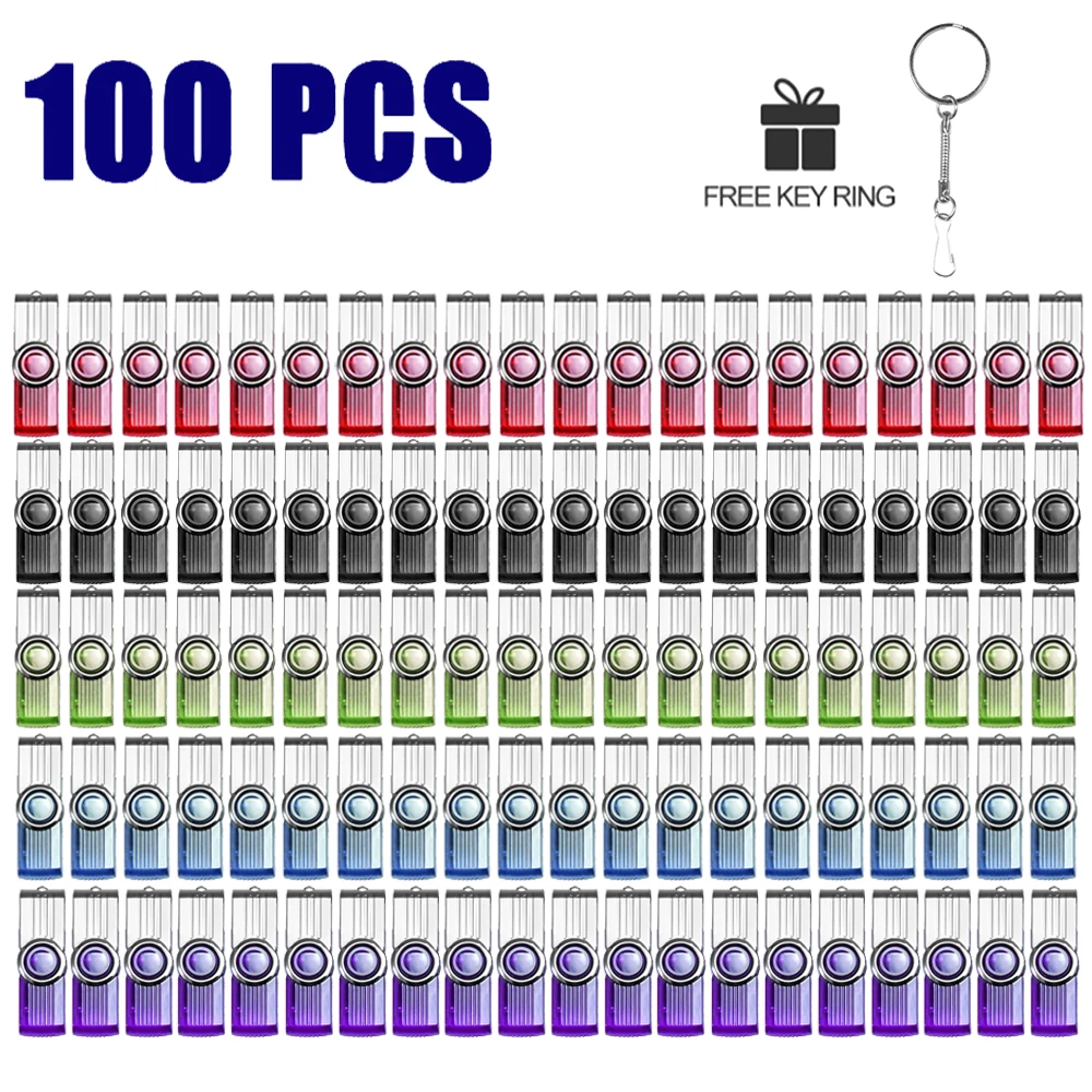 

JASTER 100 PCS LOTE USB Flash Drive 128GB Free Key Chain Pen Drive 64GB Rotatable Memory Stick 32GB Purple USB Stick 16GB Black