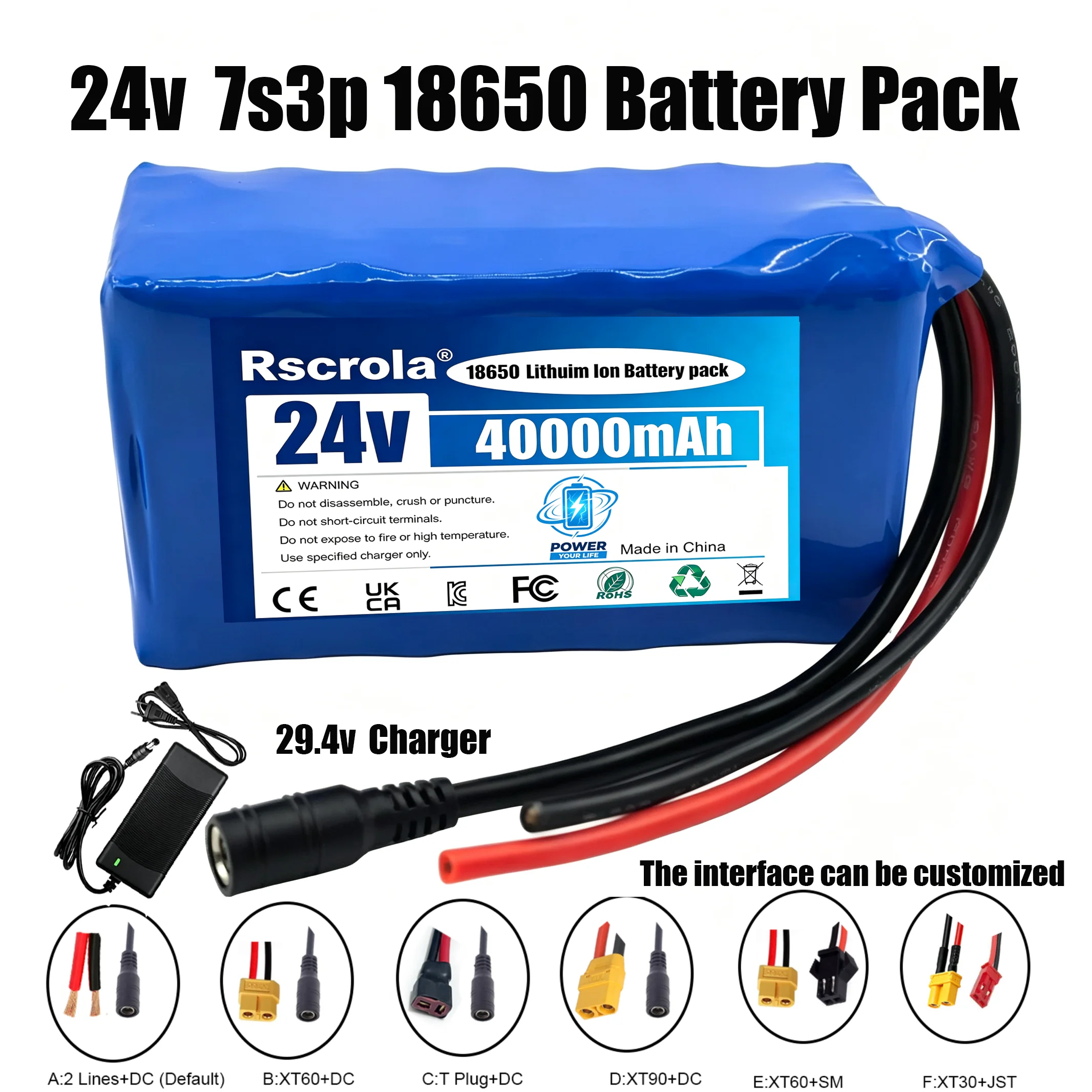 7s3p 24V 40000mAh 18650 Lithium-ion Battery Pack 29.4V Li-ion battery Pack, suitable for Electric wheelchair,  Bicycle,Scooter
