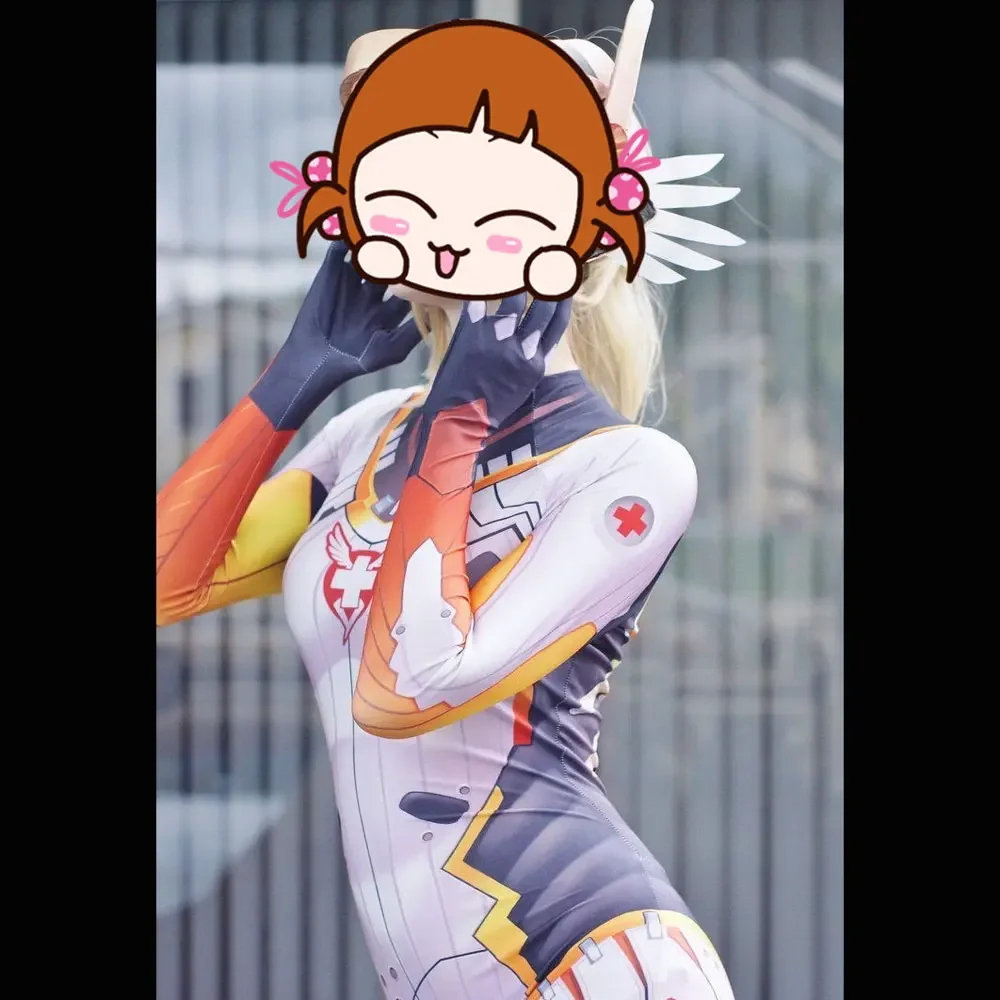 Adulti femmina Halloween Dva Mercy costumi Cosplay supereroe Zentai tuta tute per feste per bambini