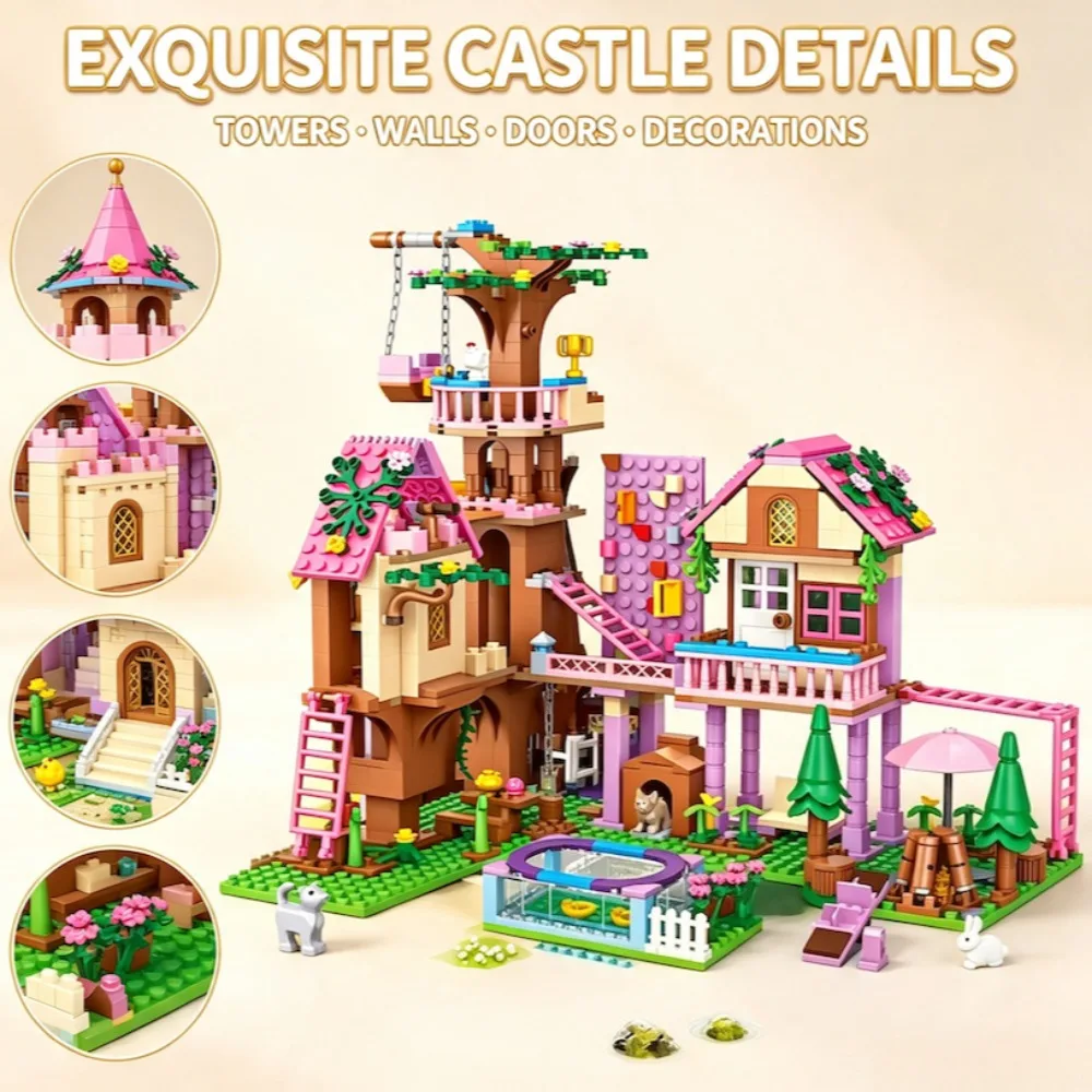 Dream City Friendship Tree House Princess Castle Building Blocks Double Layer Adventure Hut Bricks Assembled Toys