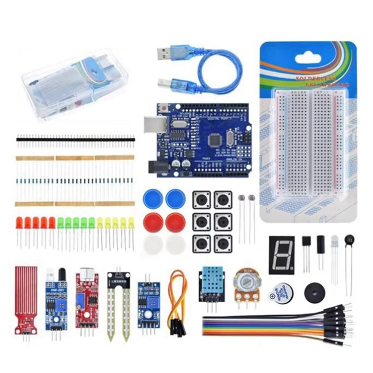 AB20-For UNO R3 Development Board 400 Hole Kit Switch Breadboard Sensor Obstacle Avoidance Module LED Lights Loose Parts,B