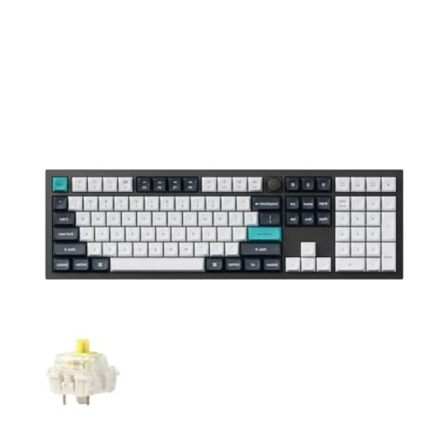 

Full Size Wireless Mechanical Keyboard with RGB Backlight and Programmable Knob for Mac Windows Linux - Black Gateron Banana Sw