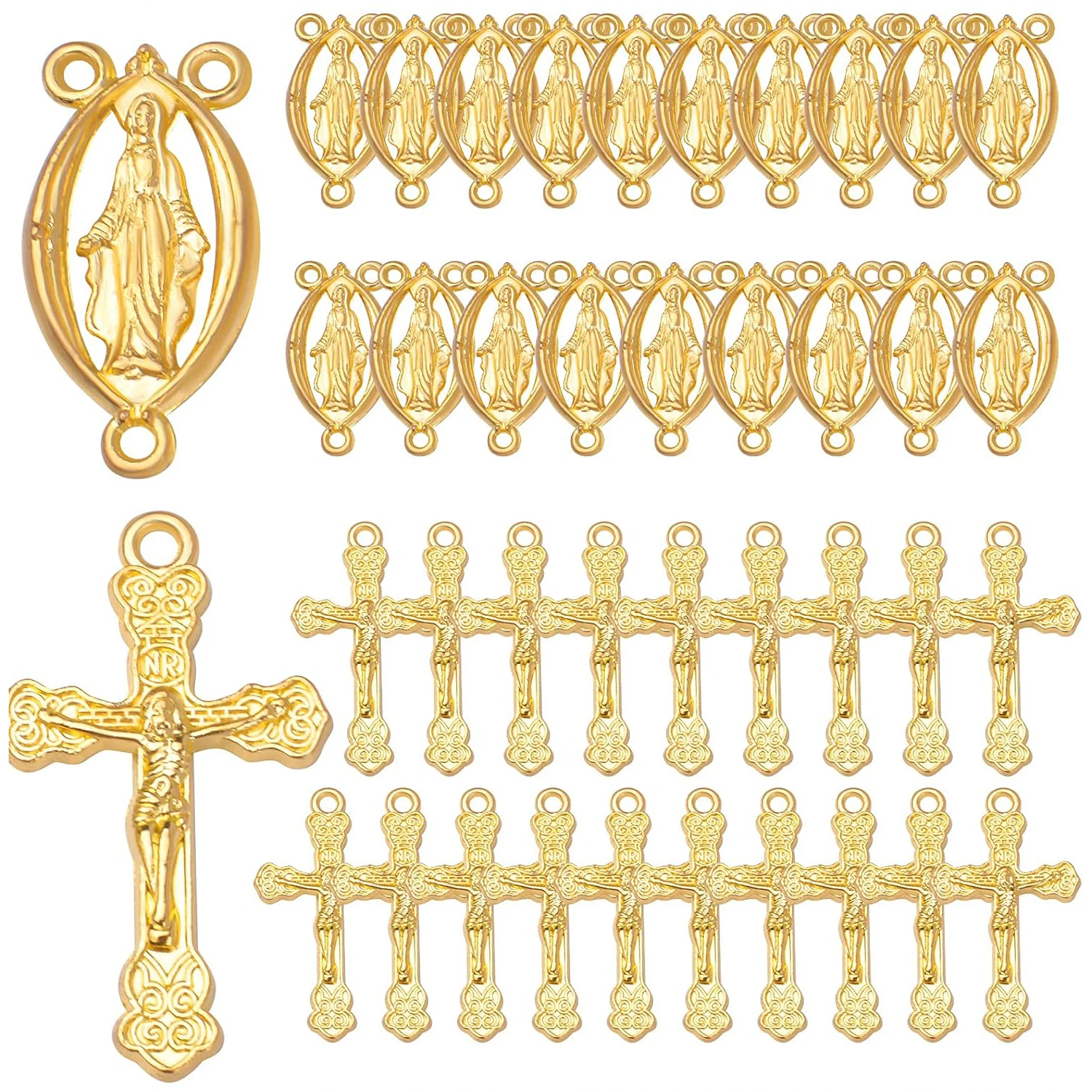 

40pcs Miraculous Medal Pendant Alloy Tibetan Style Jesus Crucifix Cross Pendants Oval Chandelier Links for Beads Necklace