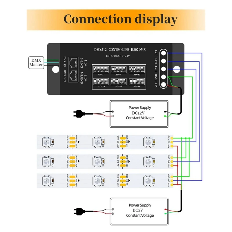 DMX512 H807 RGB LED Controller WS2811 WS2812B WS2813 WS2815 Pixels Led Strip Controller Stage Light 1024Pixels-A56M