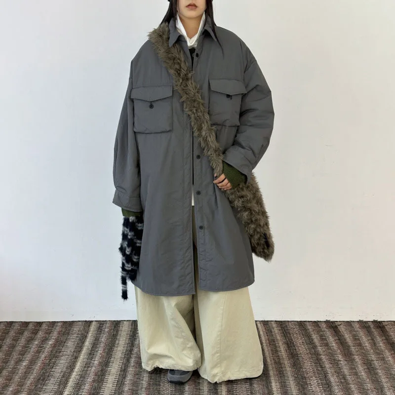 KWTX Women’s Vintage Elegant Lapel Collar Thickened Cotton Coat Winter Warm Solid Color Mid-Length Casual Outerwear 2025 New