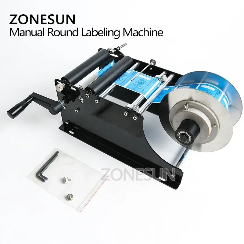 ZONESUN Manual Labeling Machine Handle Glass Plastic Bottle Sticker Label Applicator Adjustable Labeler Small Machine ZS-50