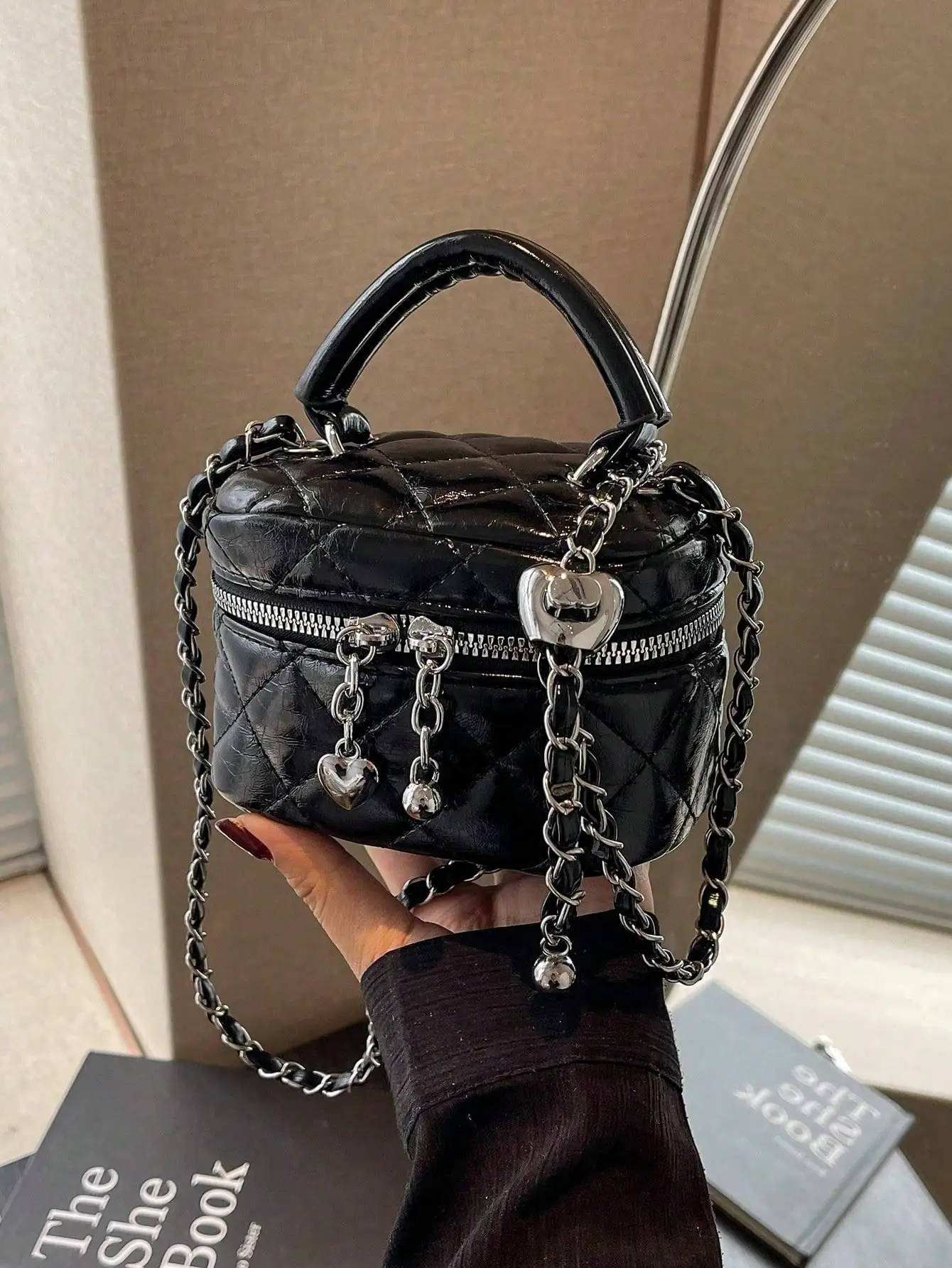 

Women's Y2k Mini Crossbody Bag – Solid Color Embroidered Rhombic Coin Purse