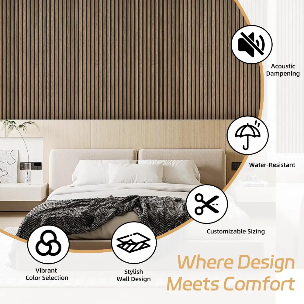 벽용 슬랫 패널 2개 세트 94.5×11 인테리어 벽 장식용 음향 패널 3D 플루티드 흡음 패널 - 내추럴 월넛