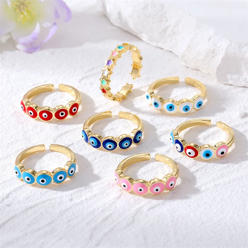 Bagues ouvertes porte-bonheur turc bleu mauvais œil pour femmes et hommes, Vintage, émail coloré, yeux de démon, bijoux cadeaux de fête