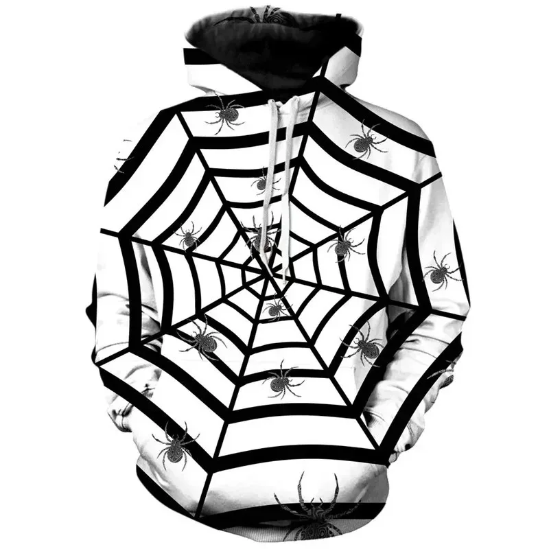 

2025 Pullover Casual Long Sleeved Hooded Sweatshirt Street Wear 3D Printed Halloween Spider Web Men's Skeleton Role-playing