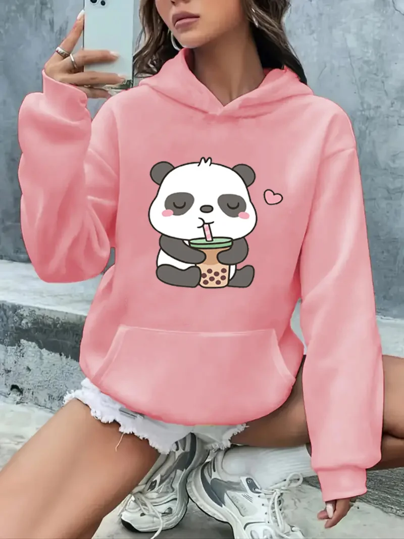 

Pandas Love Drinking Pearl Milk Tea Print Hoodie Men Harajuku Warm Hoody Fashion Casual Sweatshirt Autumn Big Size Sportswears