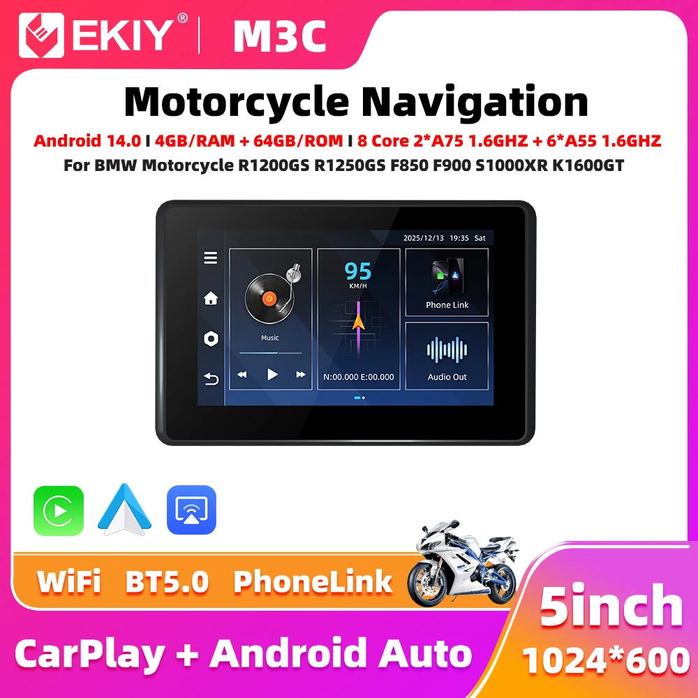 EKIY 5 Zoll für BMW R1250GS F900GS Android 14.0 4+64GB 8-Kern Wireless CarPlay Moto Android Auto GPS Navigation Motorrad Armaturenbrett