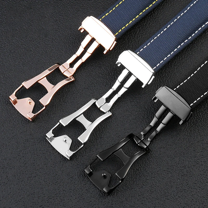 High Quality Canvas Watchband Cow Leather Watch Strap for Omega Seamaster Speedmaster 300 310 AT150 19mm 20mm Bracelet image 6